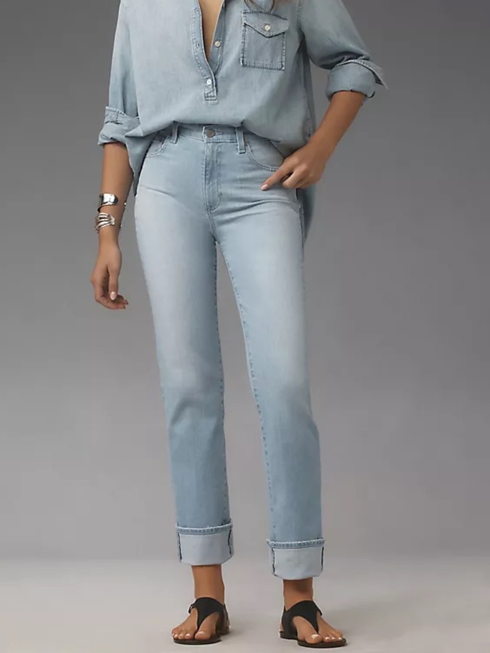 Anthropologie AG Saige Cuffed Straight Light Wash Jeans